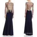 Embroidered Bodice Long Sleeves Evening Gown